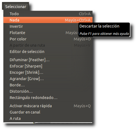 menú seleccionar gimp